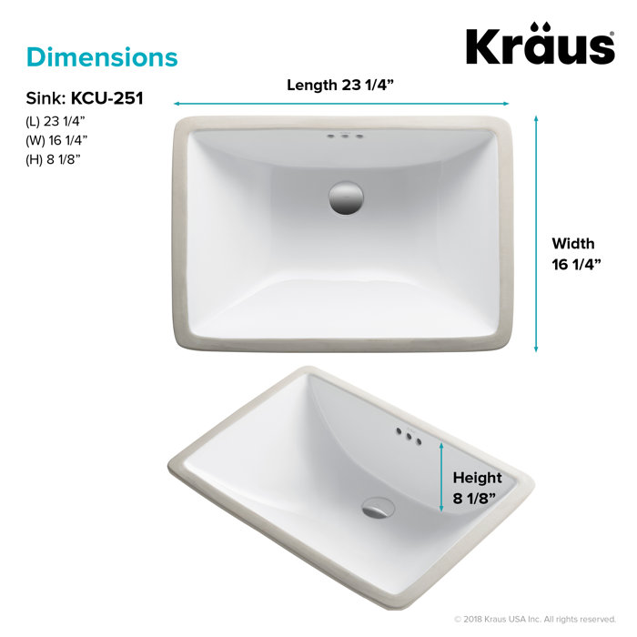 KCU251 Kraus Elavo 16.25'' White Ceramic Rectangular Undermount